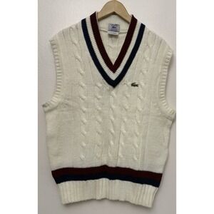 Vintage Izod‎ Lacoste Sweater Vest Cable Knit V Neck Tennis Mens Size XL